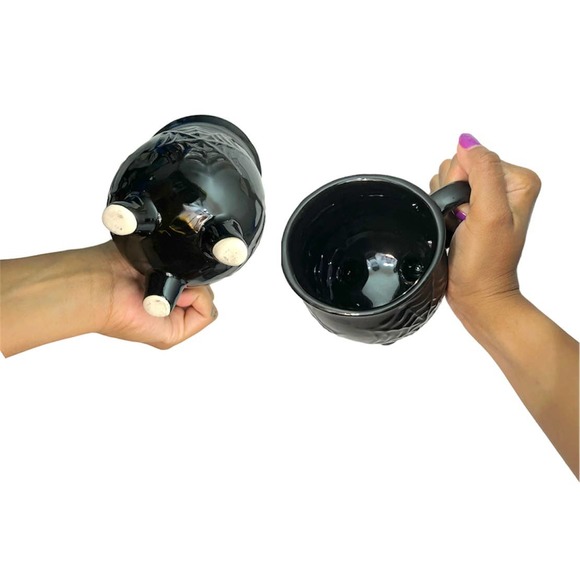 2 MUG set Witches Cauldron  Black Glossy Ceramic Mugs SET Spider Web Mug - Picture 2 of 2